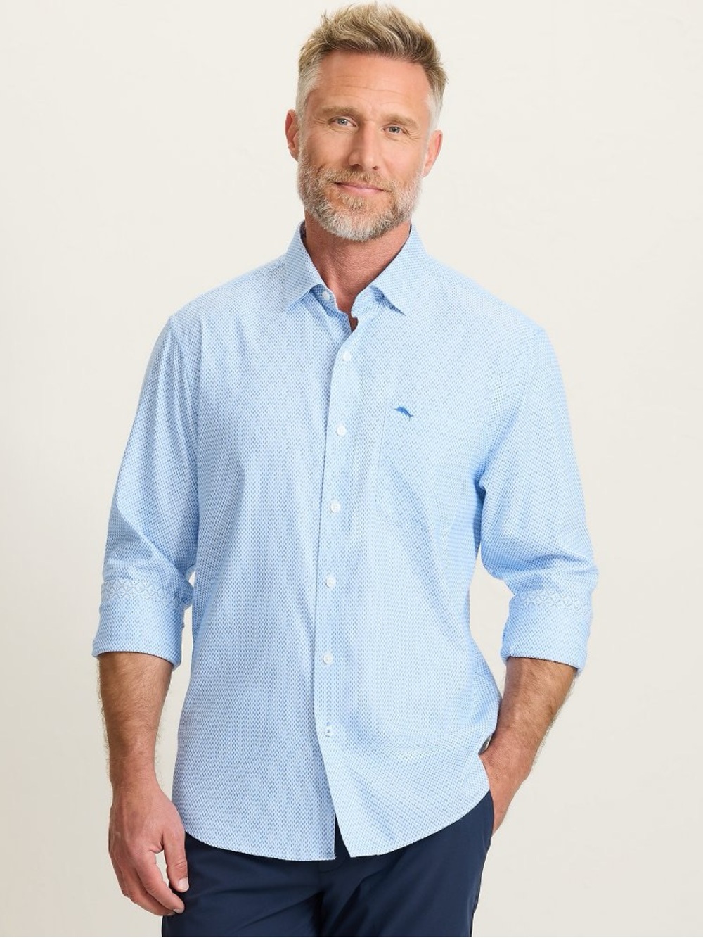 Tommy Bahama Sarasota Stretch Blue Patterned Button-Down Long Sleeve Shirt Large